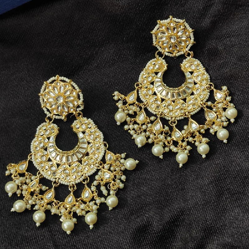 women’s rose gold earrings-Darshana Jewels Gold Plated Kundan Stone And Beads Dangler Earrings