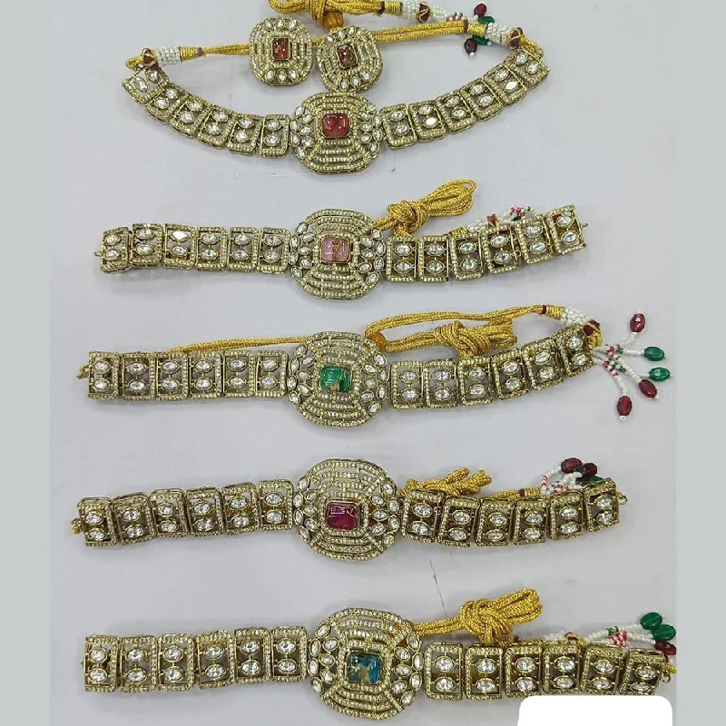 women’s diamond choker necklaces-JCM Gold Plated Polki Kundan Stone Choker Necklace Set