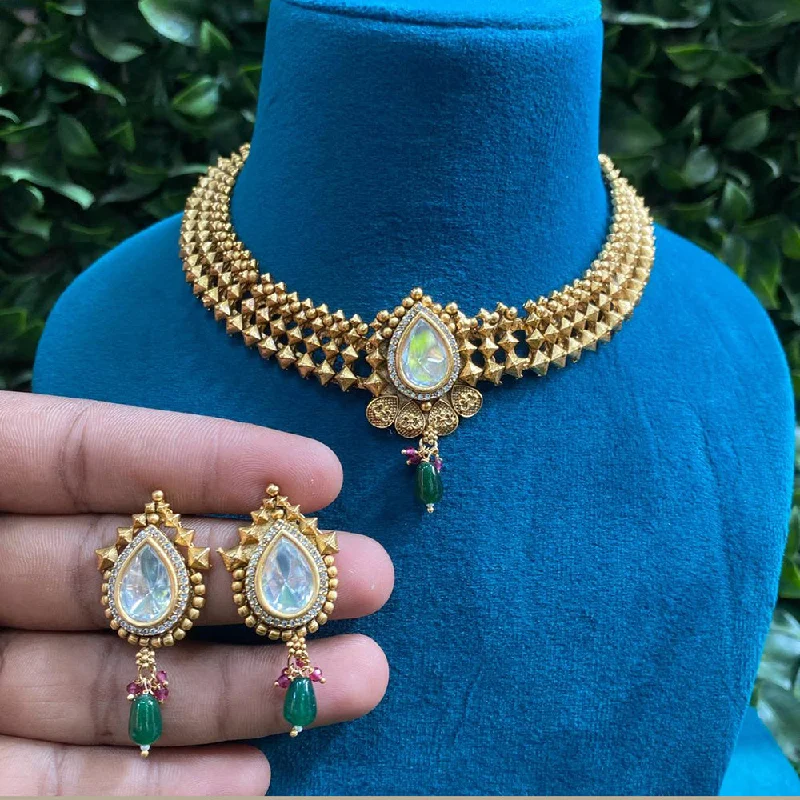 women’s fashion necklaces-Amoliya Jewels Gold Plated Polki Kundan Choker Necklace Set