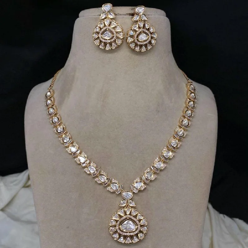 women’s luxury gold necklaces-Amoliya Jewels Gold Plated Polki Kundan Stone Necklace Set