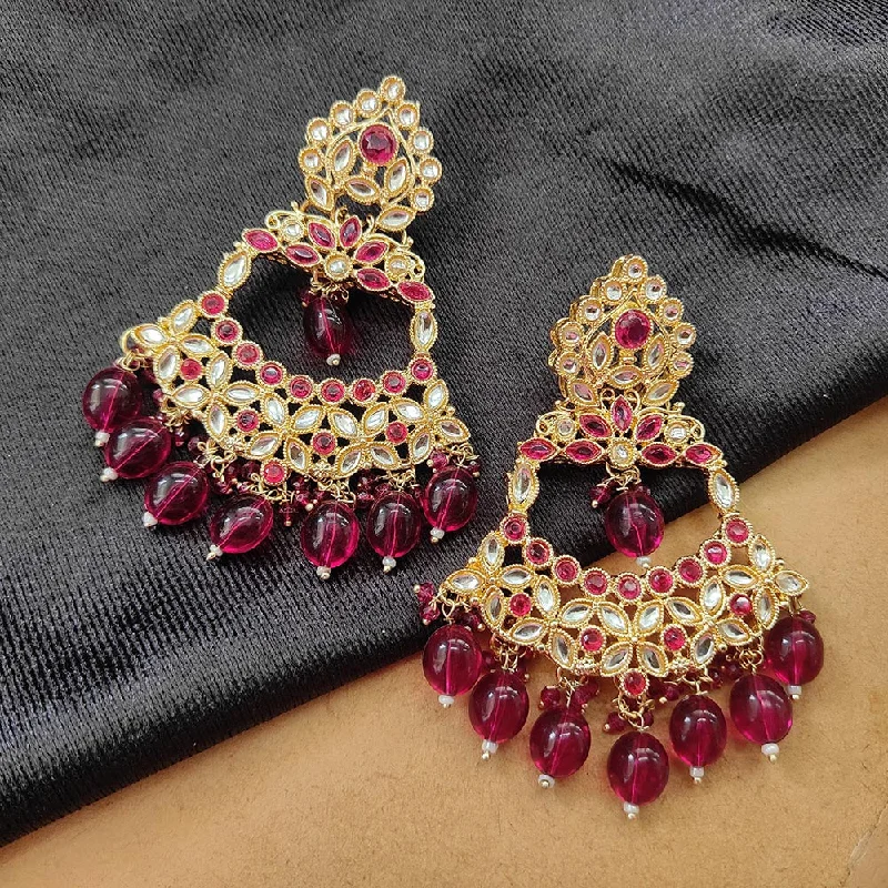 women’s unique earrings-Darshana Jewels Gold Plated Kundan Stone And Beads Dangler Earrings