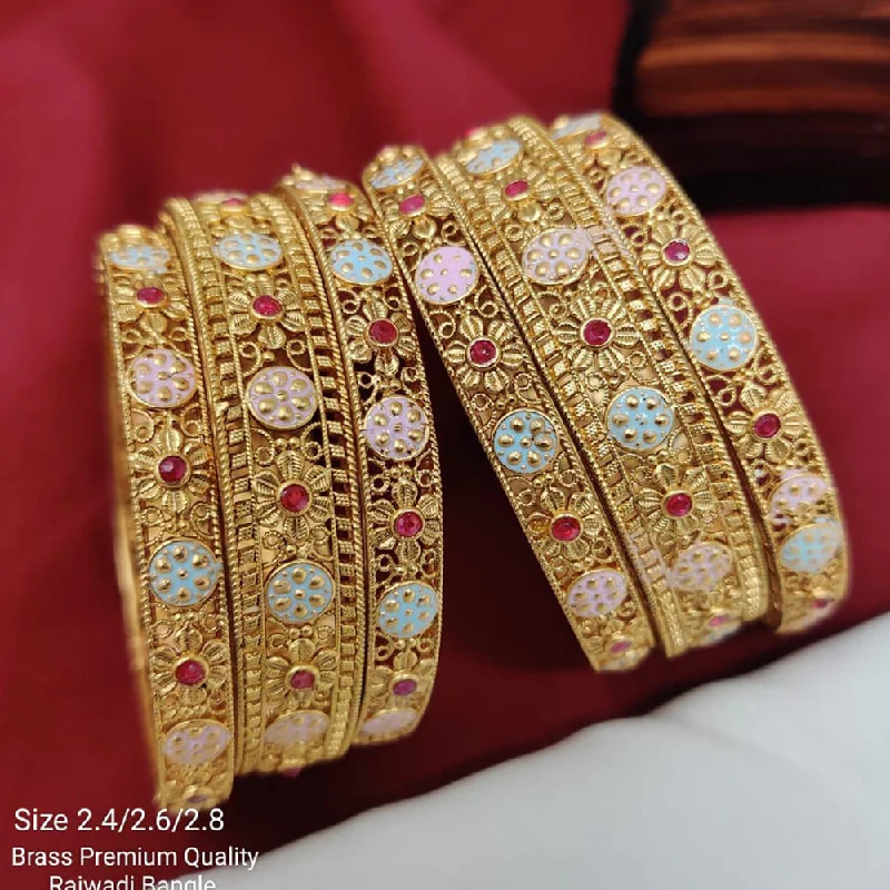 women’s chain link bracelets-Pooja Bangles Gold Plated Pota Stone Bangles Set