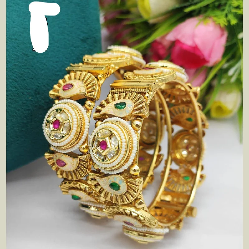 women’s silver bracelets-JCM Gold Plated Meenakari Openable Bangles Set