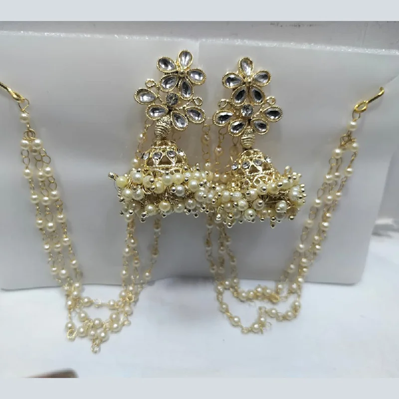 women’s matching earrings-Manisha Jewellery Gold Plated Pearl And Kundan Kanchain Jhumki Earrings