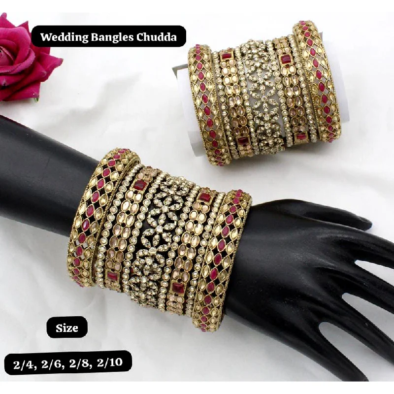 women’s wedding bangles-Manisha Jewellery Gold Plated Pota Stone Bangles Set