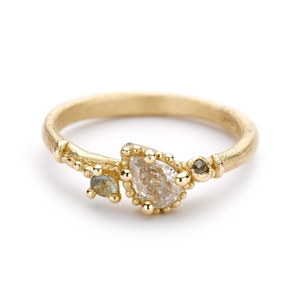 women’s square-cut engagement rings-Solitaire Champagne Diamond Ring with Beaded Setting