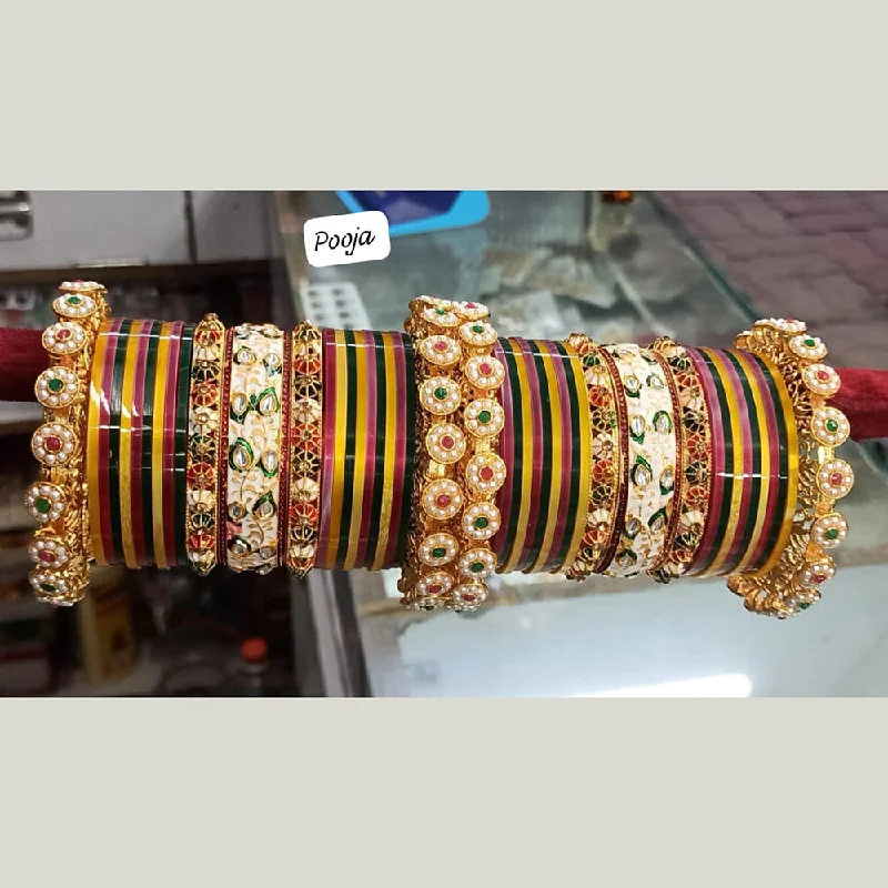 women’s rose gold bracelets-Pooja Bangles Gold Plated Acrylic Bangles Set