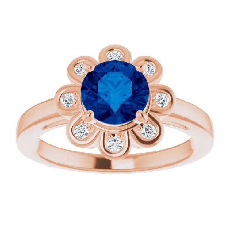 women’s bridal engagement rings-14K Rose Lab-Grown Blue Sapphire & 1/8 CTW Natural Diamond Ring