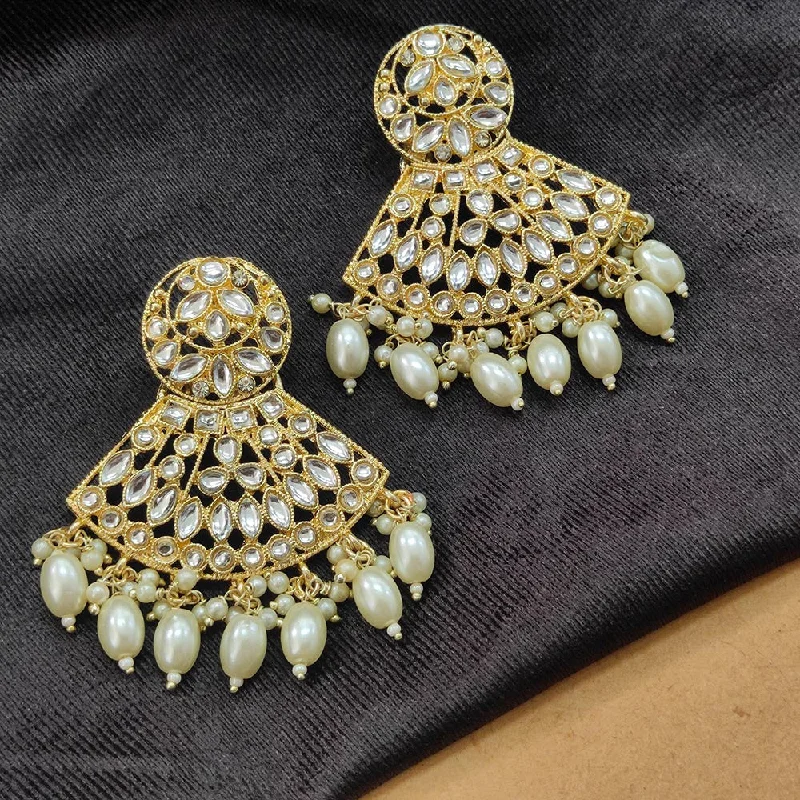 women’s birthday earrings-Darshana Jewels Gold Plated Kundan Stone And Beads Dangler Earrings