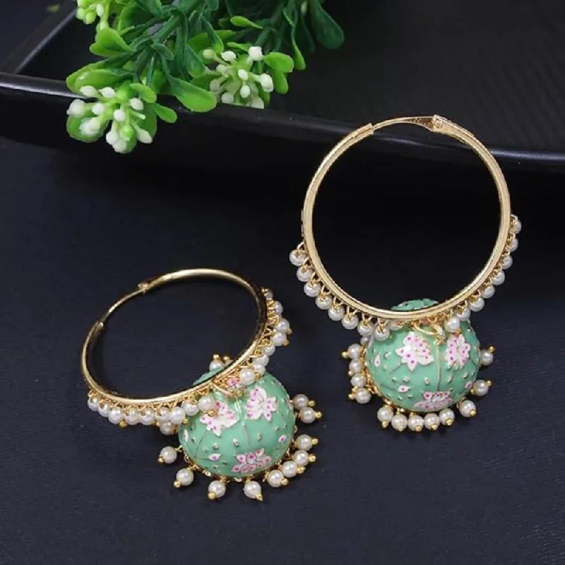 women’s romantic earrings-Etnico Gold Plated Traditional Meenakari Pearl Drop Jhumka Earrings for Women (E2915Min)