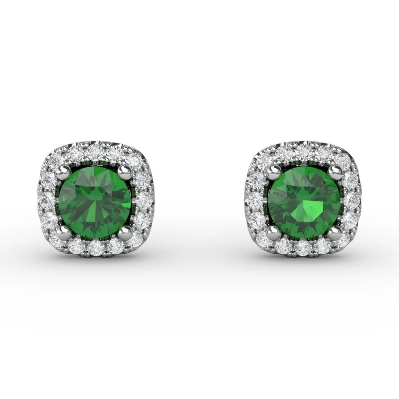 women’s sparkling diamond earrings-Cushion Cut Emerald Stud Earrings ER1479E