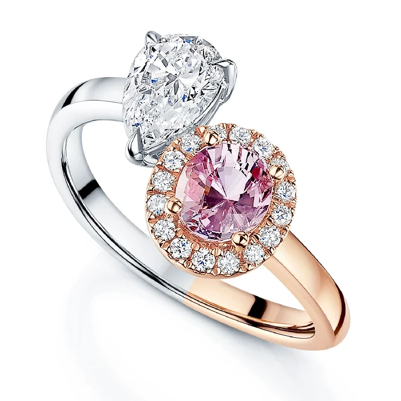 women’s vintage style engagement rings-18ct Rose And White Gold Toi Et Moi Sapphire And Diamond Ring