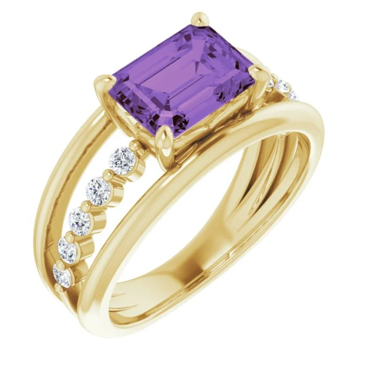 women’s bold engagement rings-14K Yellow Natural Amethyst & 1/5 CTW Natural Diamond Ring