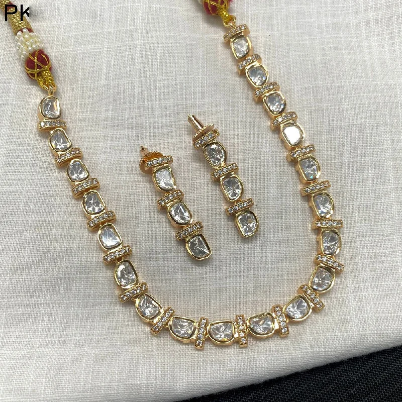 women’s diamond pendant necklaces-Amoliya Jewels Gold Plated Polki Kundan Stone Necklace Set