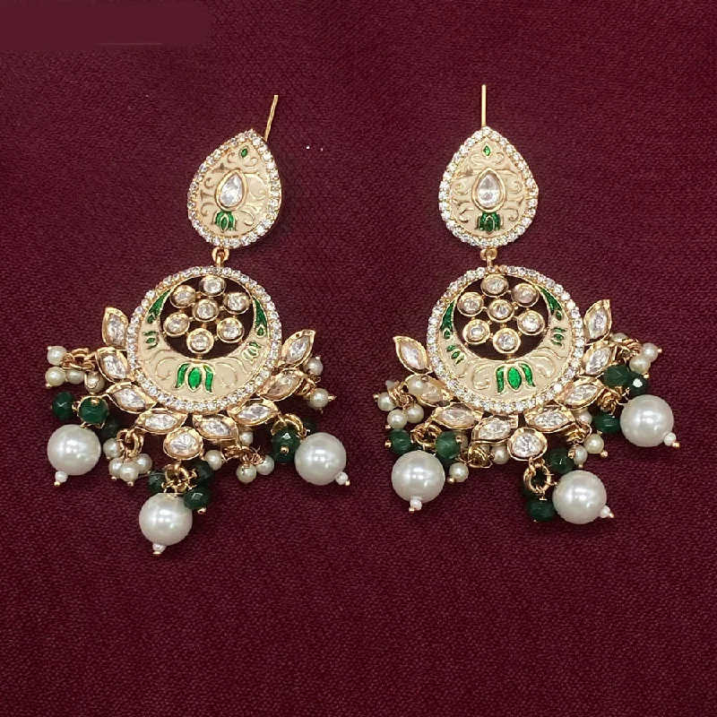 women’s romantic earrings-Amoliya Jewels Gold Plated Polki Kundan And Meenakari Dangler Earrings