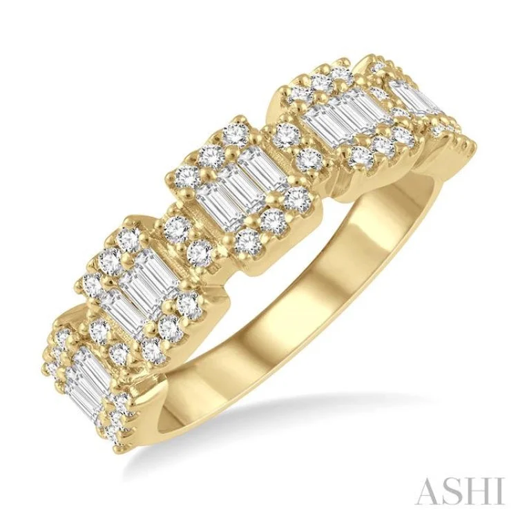 women’s silver rings-3/4 Ctw Baguette and Round Cut Diamond Fusion Ring in 14K Yellow Gold