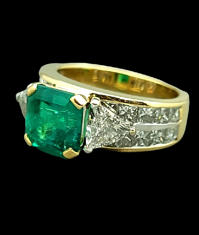 women’s solitaire engagement rings-3 Carat Natural Emerald Diamond Ring 18K Yellow Gold