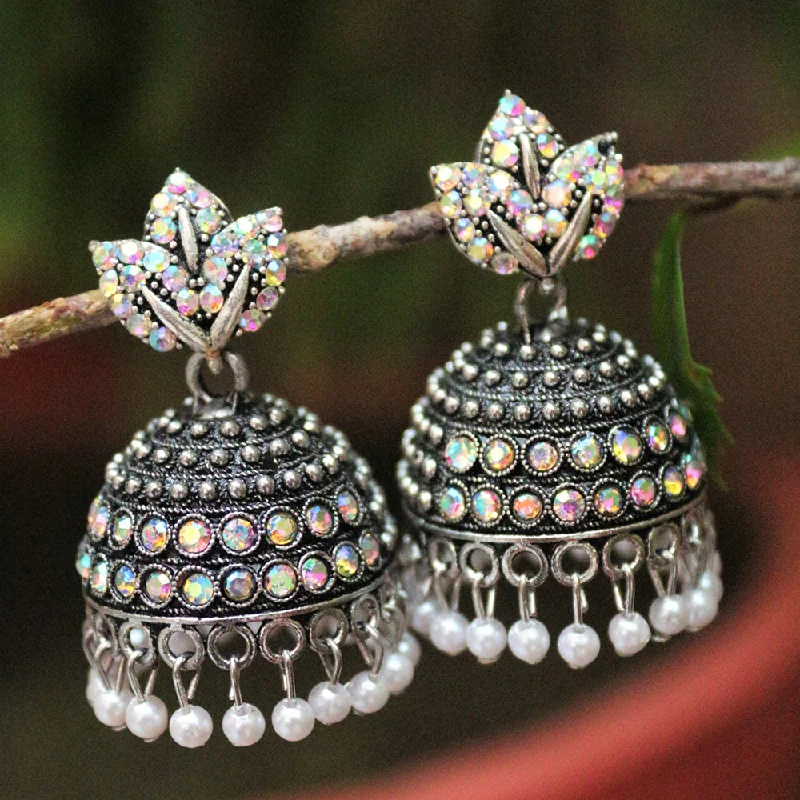 women’s luxury earrings-H K Fashion Oxidised Plated Austrian Stone Jhumki Earrings