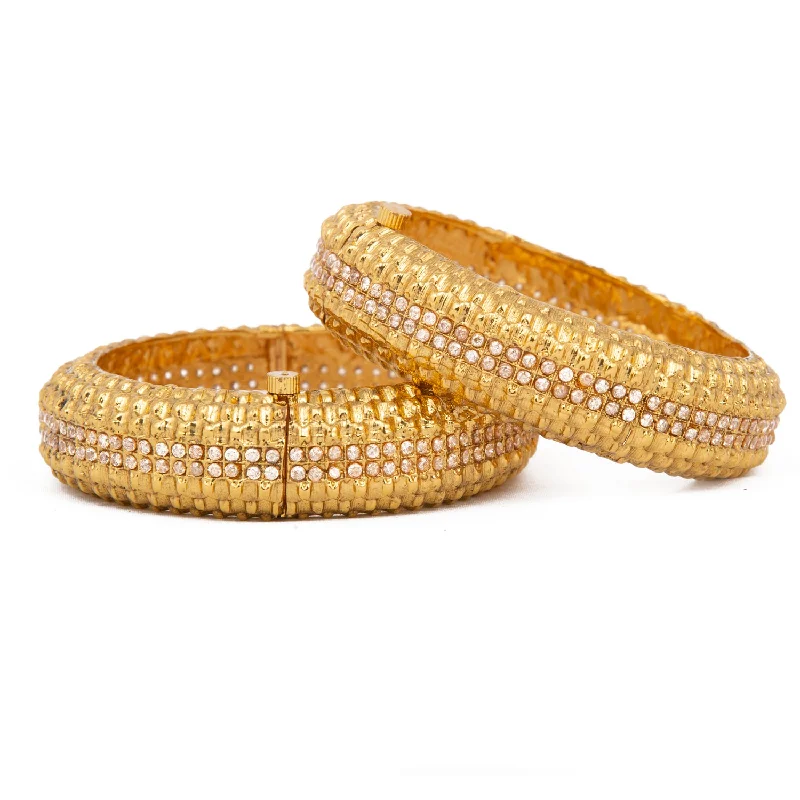 women’s silver bracelets-Raddhi Jewels Designer Premium Quality Rajwadi Gold Plated Brass Openable Kada/Bangles Set