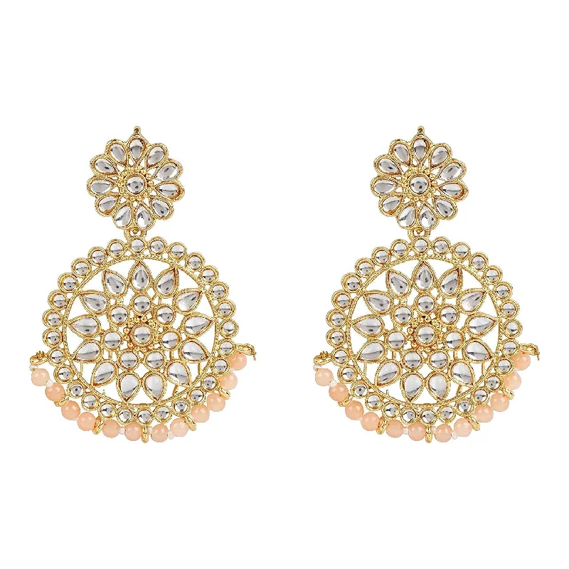 women’s lightweight earrings-Etnico 18K Gold Plated Chandbali Earrings Glided With Kundans For Women/Girls (E2462Pe)