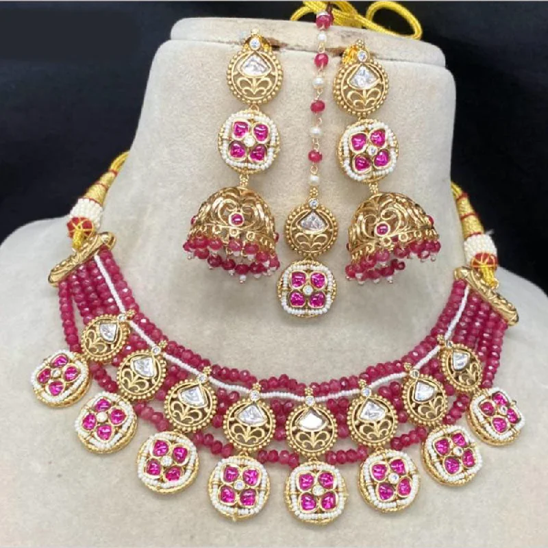 women’s emerald necklaces-Amoliya Jewels Gold Plated Polki Kundan Stone And Pearls Necklace Set