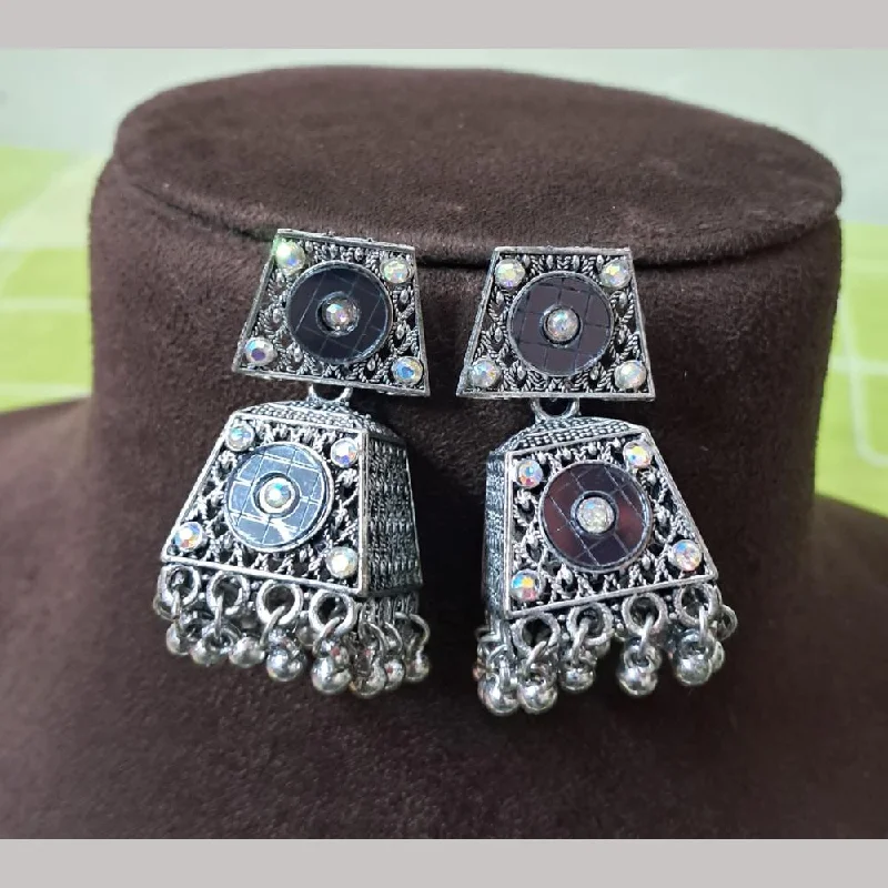 women’s diamond stud earrings-H K Fashion Oxidised Plated Austrian Stone And Beads Jhumki Earrings