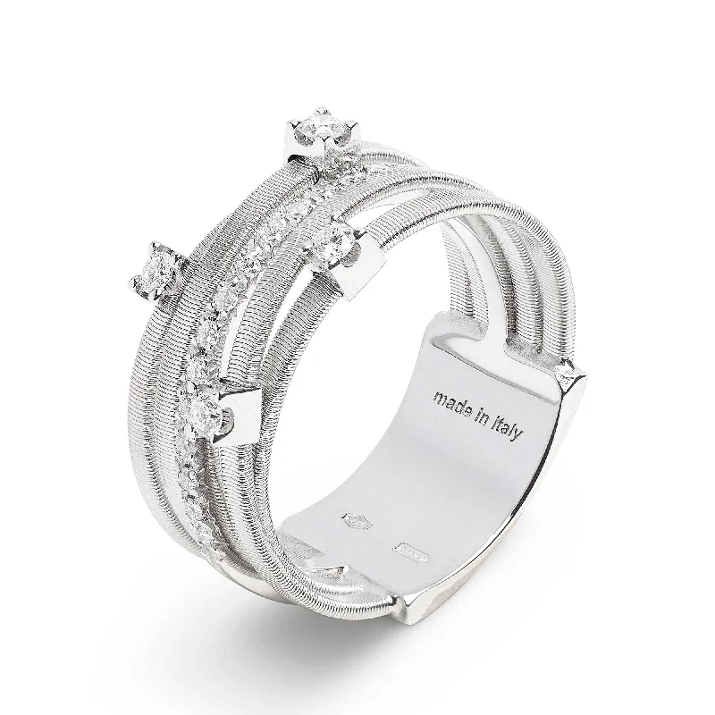 women’s wedding engagement rings-Goa 18ct White Gold Five Row Diamond Ring With Pave Detail