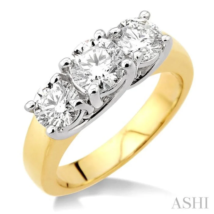 women’s fancy diamond engagement rings-2 Ctw Three Stone Round Cut Diamond Ring in 14K Yellow and White Gold