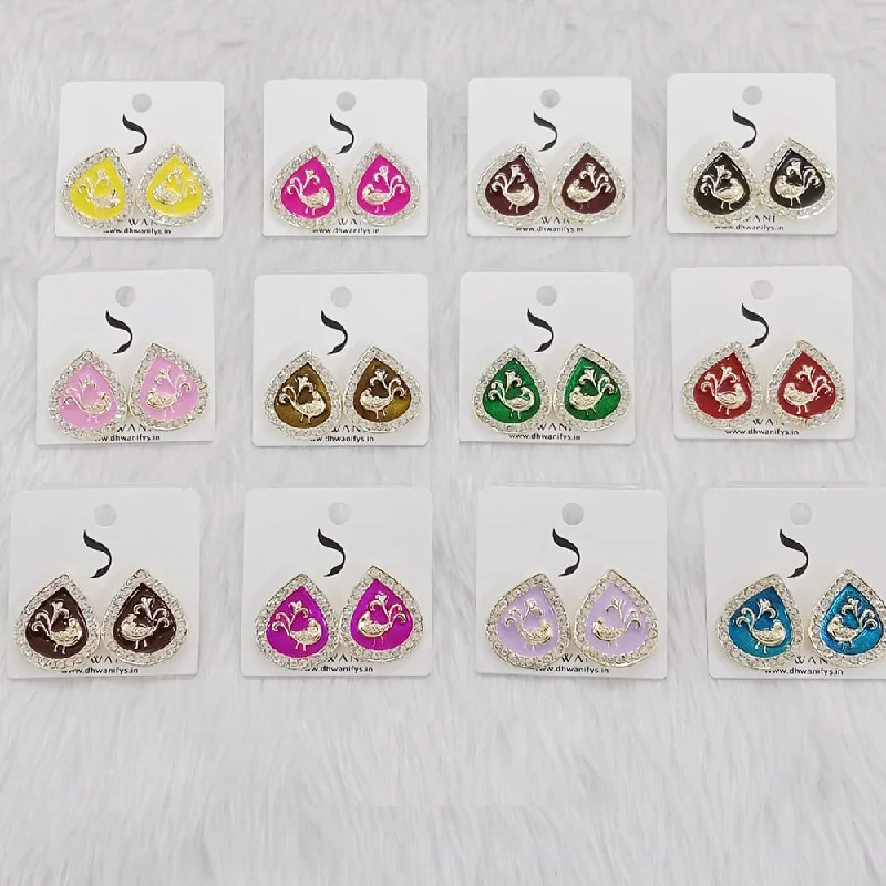 women’s colorful earrings-Dhwani Austrian Stone And Meenakari Studs Earrings (Assorted Color)