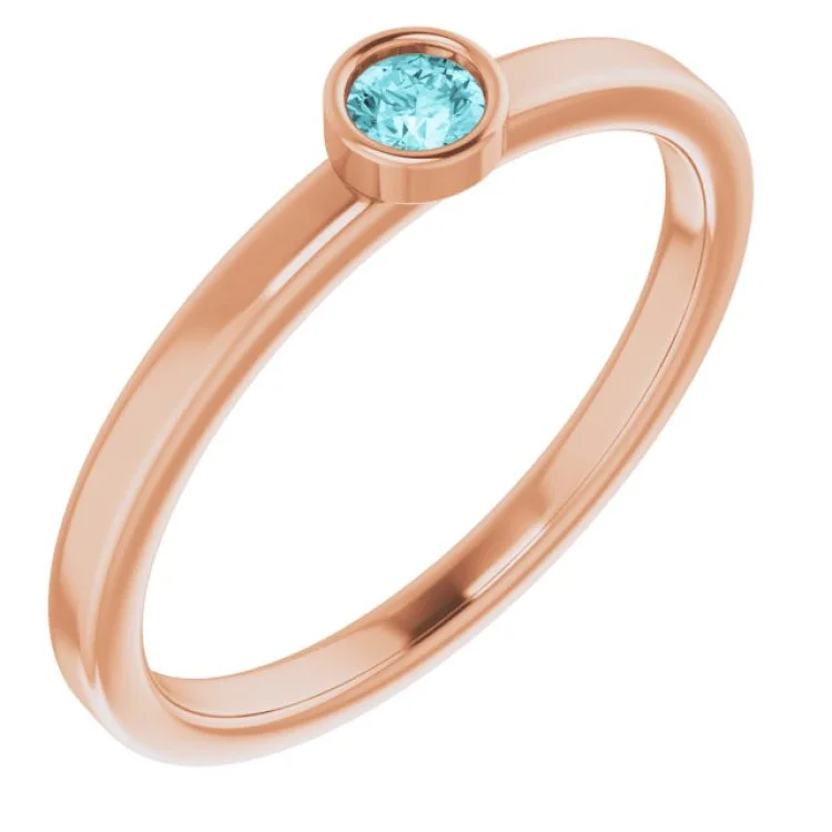 personalized rings for women-14K Rose 3 mm Natural Blue Zircon Ring