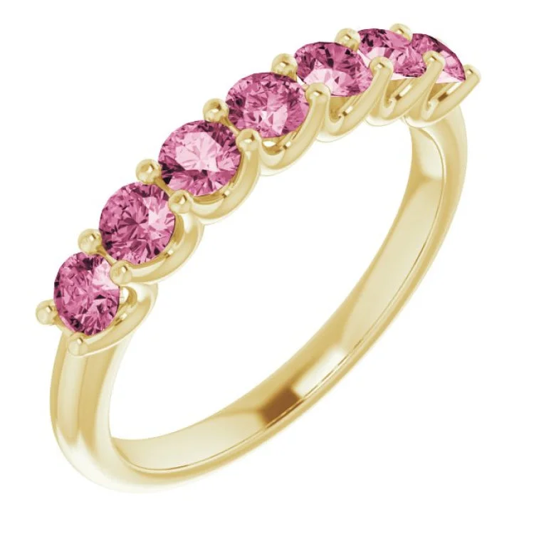 women’s adjustable engagement rings-14K Yellow Natural Pink Tourmaline Anniversary Band