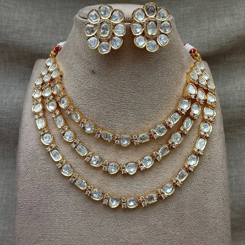 women’s layered gold necklaces-Amoliya Jewels Gold Plated Polki Kundan Stone Necklace Set