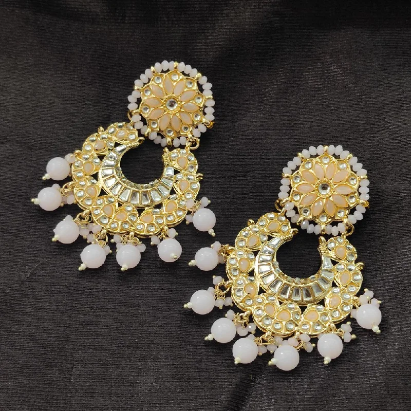 women’s silver drop earrings-Darshana Jewels Gold Plated Kundan Stone And Beads Dangler Earrings