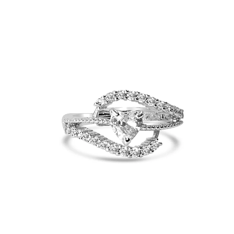 women’s wedding engagement rings with diamonds-Zarkan 925 Heart Shaped American Diamond Ring