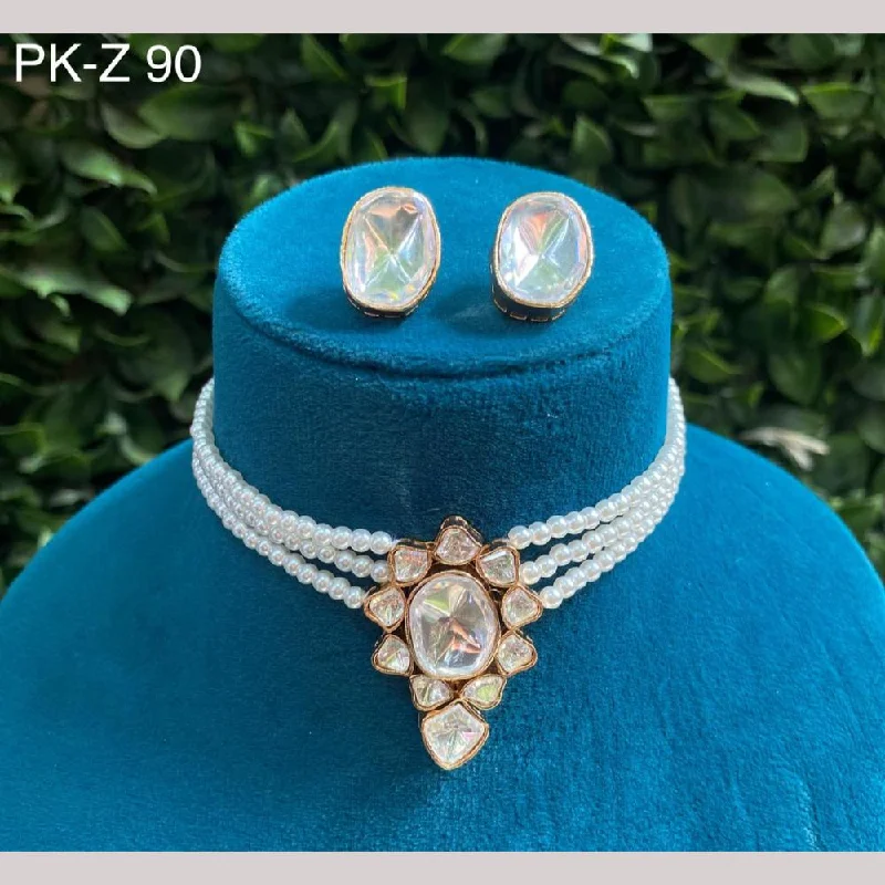 women’s rose gold necklaces-Amoliya Jewels Gold Plated Polki Kundan Stone And Beads Choker Necklace Set