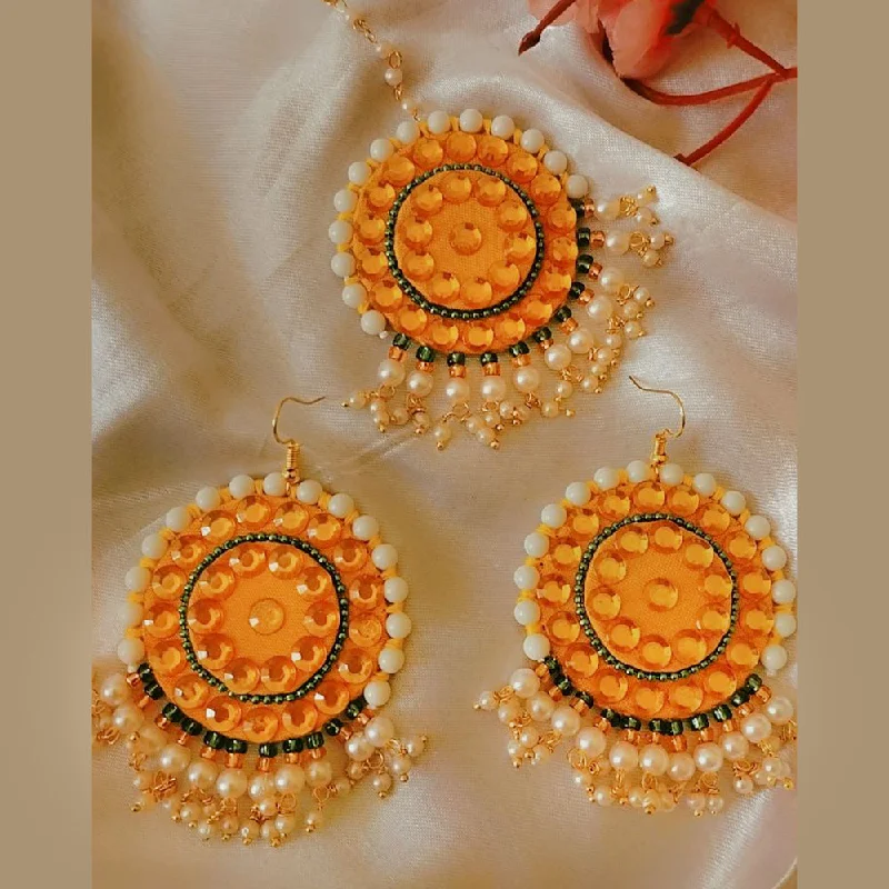 women’s emerald earrings-Sanshray Handmade Pearl Earrings With Mangtikka