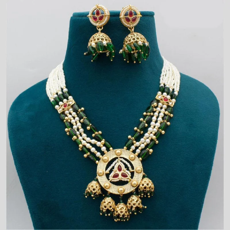 women’s modern necklaces-JCM Gold Plated Pota Stone And Pearls Necklace Set