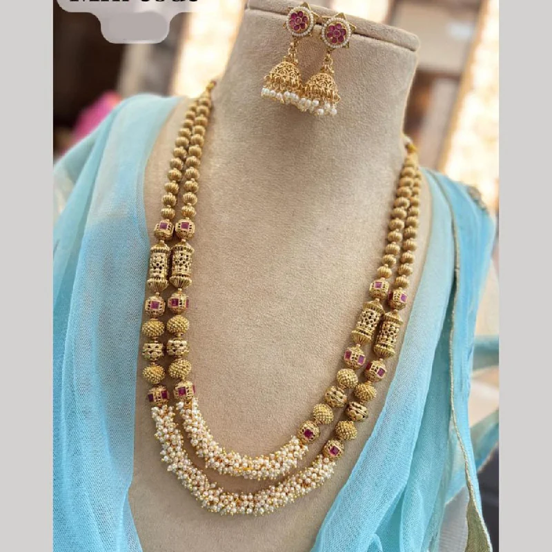 women’s diamond pendant necklaces-Jewel Addiction Gold Plated Pota Stone And Pearls Long Necklace Set