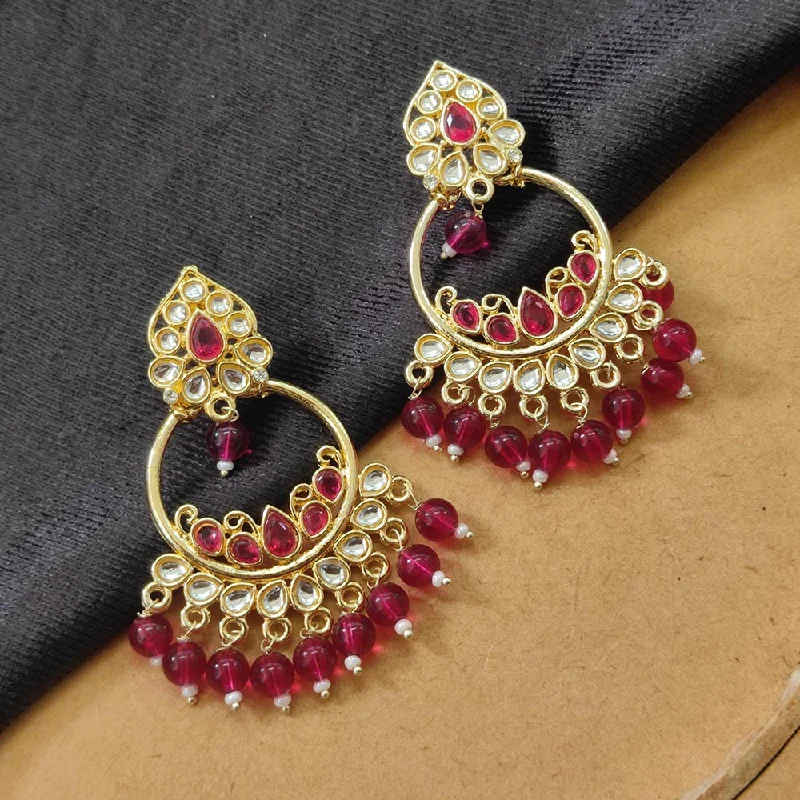 women’s silver earrings-Darshana Jewels Gold Plated Kundan Stone And Beads Dangler Earrings