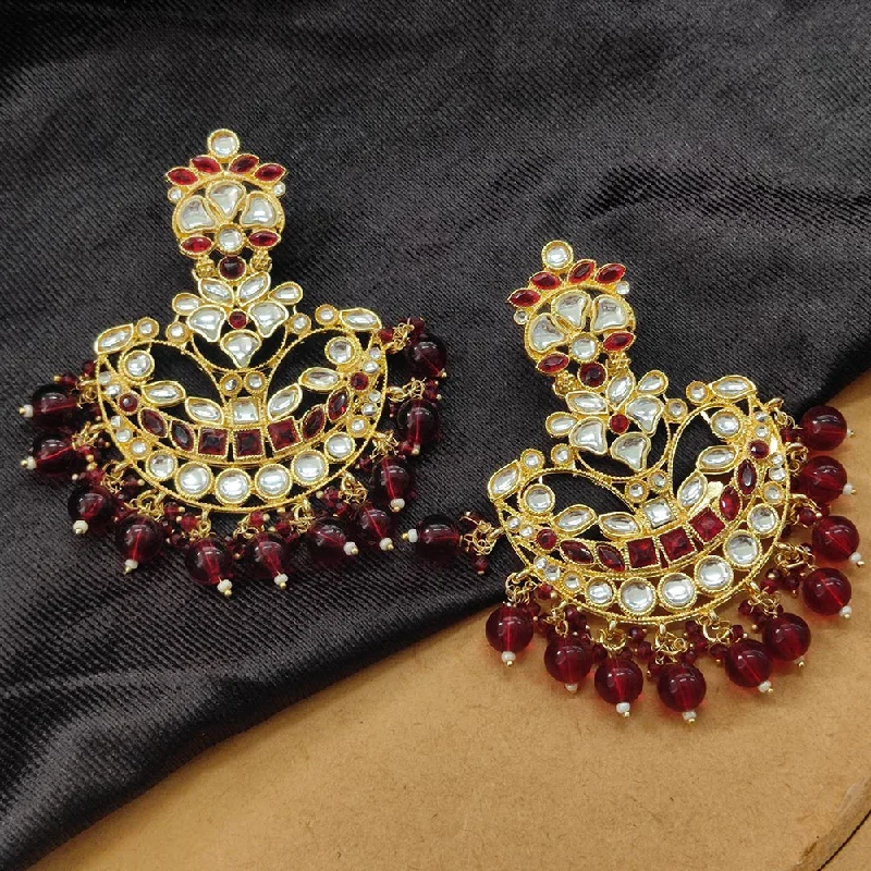 women’s floral earrings-Darshana Jewels Gold Plated Kundan Stone And Beads Dangler Earrings