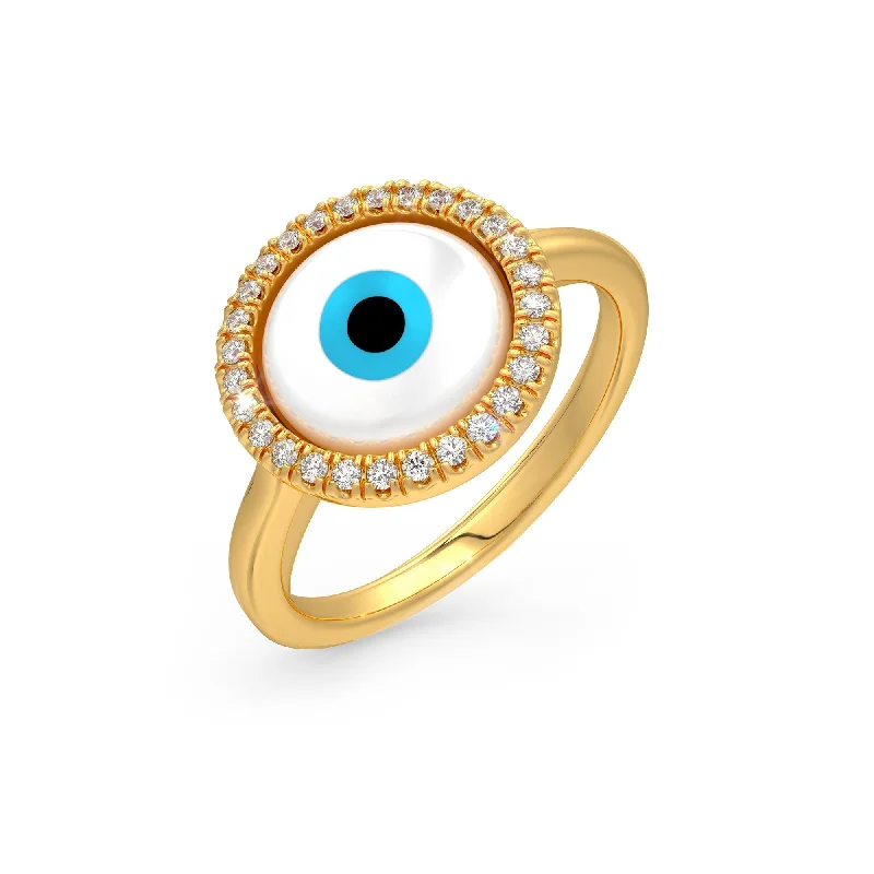 women’s yellow diamond engagement rings-White Evil Eye Charm Diamond Ring