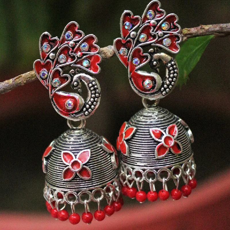 women’s teardrop earrings-H K Fashion Oxidised Plated Austrian Stone And Beads Jhumki Earrings