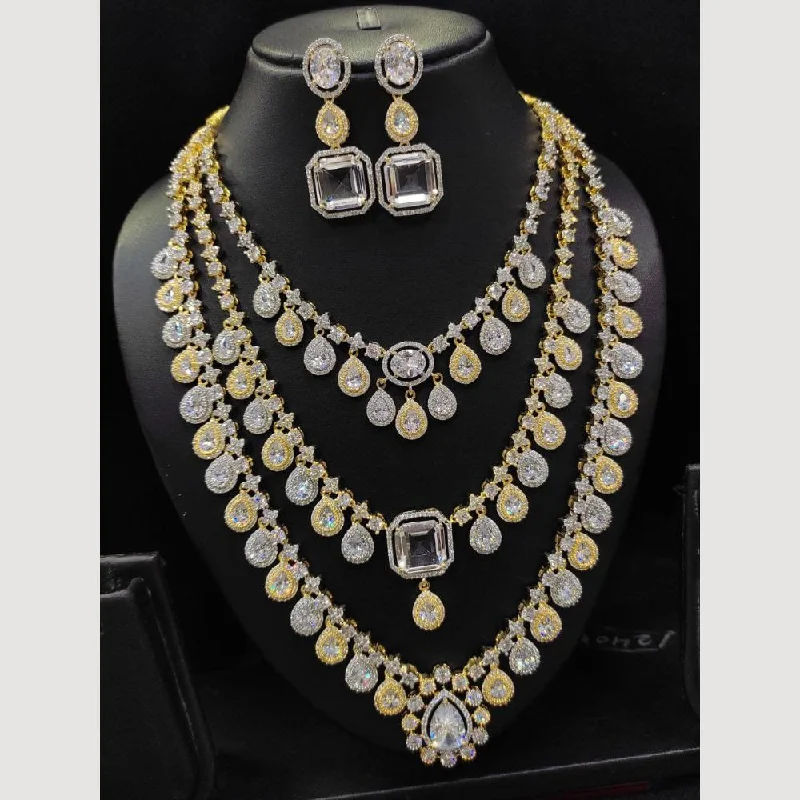 women’s bridal necklaces-Aamrapali 2 Tone Plated Austrian Stone Long Necklace Set