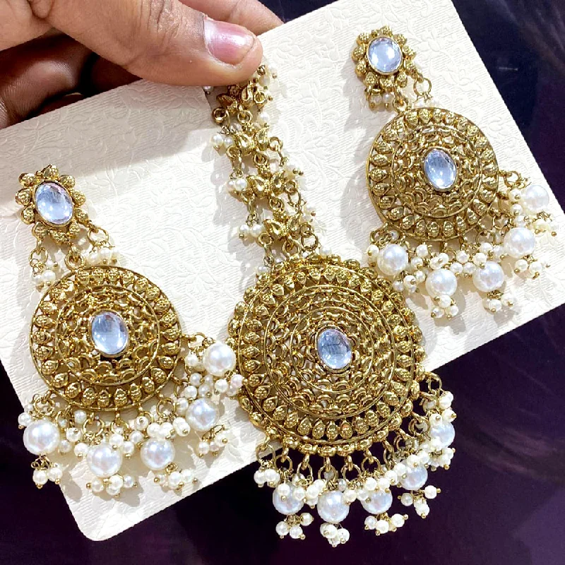 women’s colorful earrings-Rani Sati Jewels Gold Plated Pearl Dangler Earrings With Mangtikka