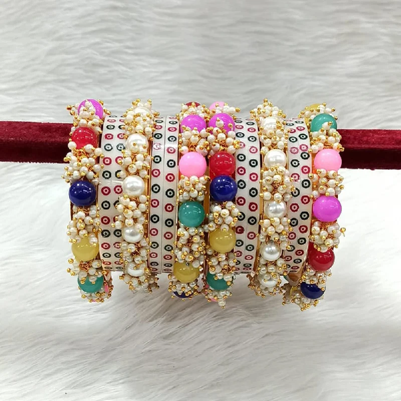 women’s cuff bracelets-Pooja Bangles Gold  Plated Pearl Bangle Set