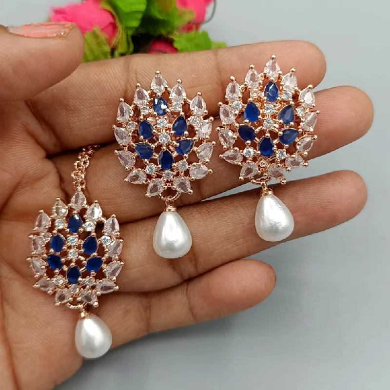 women’s pearl earrings-Manisha Jewellery Rose Gold Plated AD Dangler Earrings With Mangtikka