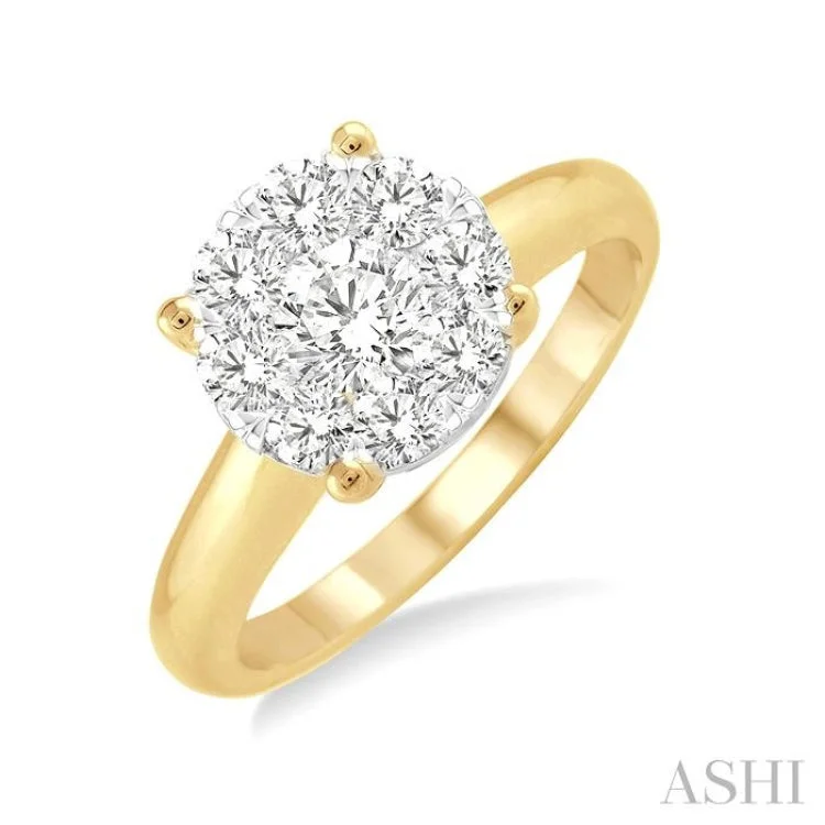 women’s stackable wedding engagement rings-1/2 Ctw Lovebright Round Cut Diamond Ring in 14K Yellow and White Gold