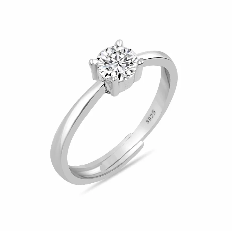 women’s stackable engagement rings-Zarkan 925 Silver Adjustable Solitaire Diamond Ring For Women