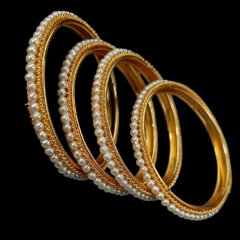 women’s elegant cuff bracelets-Kavita Art Gold Plated Pearl Bangles Set