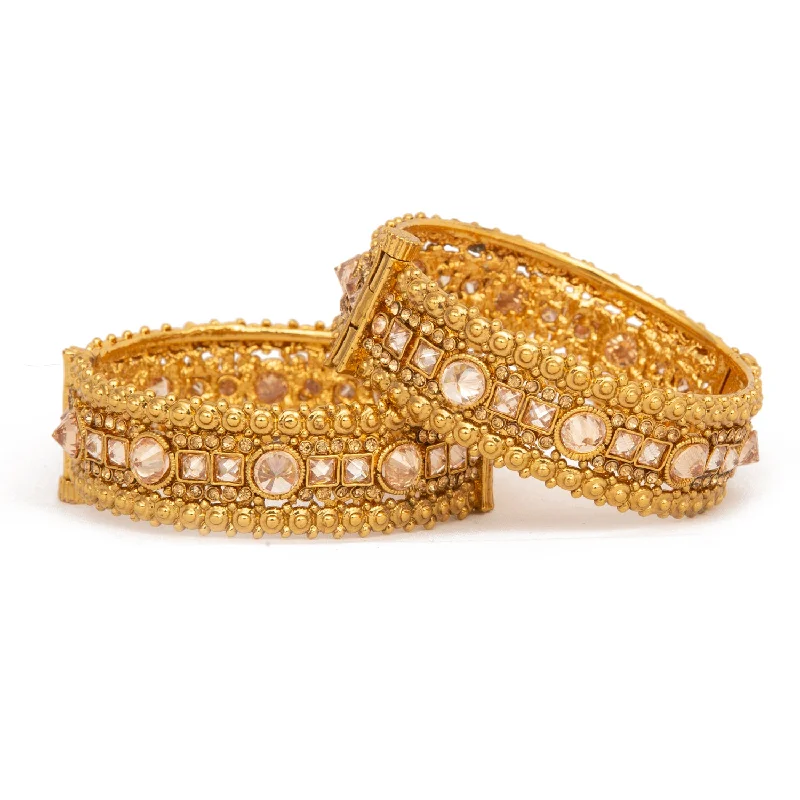 women’s gold-plated bracelets-Raddhi Jewels Designer Premium Quality Rajwadi Gold Plated Brass Openable Kada/Bangles Set